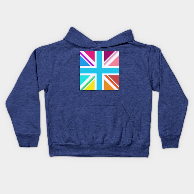 Square Union Jack Flag Multicolored Kids Hoodie by NataliePaskell